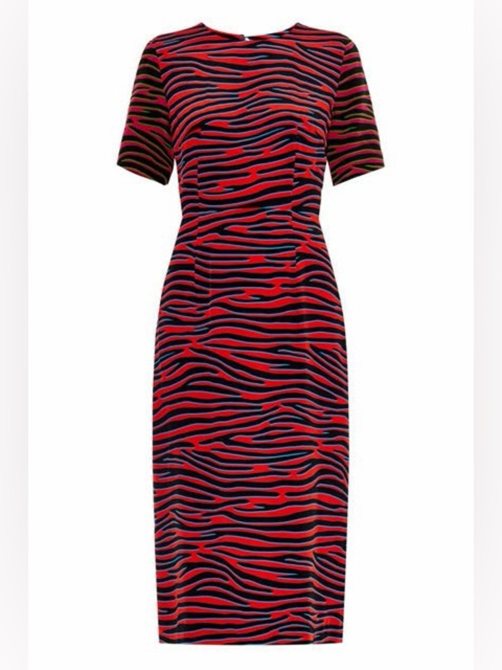 House of Holland Pink and Black 100% Silk Zebra-Print Midi Dress